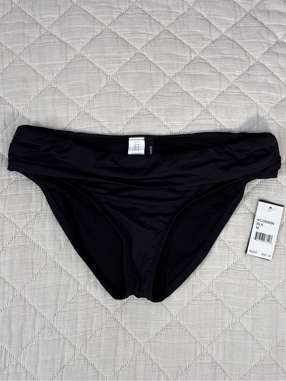 Kenneth Cole Fold Over Waistband Bikini Bottom In Black Sz Medium NWT -